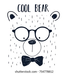 Hand drawing bear print design with slogan. Vector illustration design for fashion fabrics, textile graphics, prints.