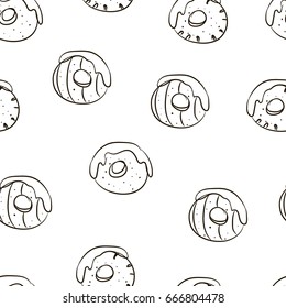 Hand drawing Beautiful Donuts food pattern vector black and white line
