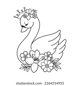 Hand drawing beautiful Swan coloring pages in doodle