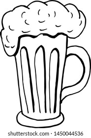 hand drawing beer mug with foam on a white background. Doodle vector illustration, element for menu design, posters, beer festivals