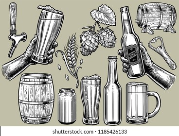 hand drawing of beer objects in set