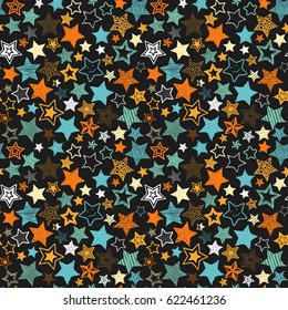 Hand drawing big doodle Stars colorful cartoon style. Seamless pattern background