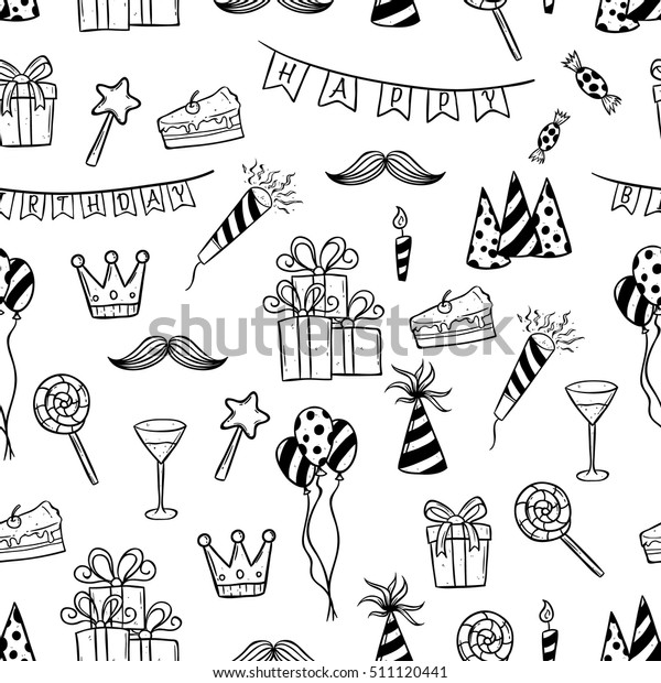 Hand Drawing Birthday Elements Seamless Pattern Stock Vector (Royalty ...