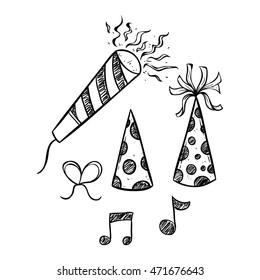 Hand drawing birthday hat with the other elements