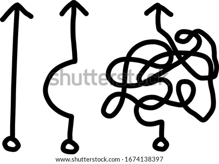 Hand drawing of black arrow in simple and complex line on white background