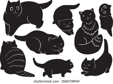 dibujando a mano gatos negros en varias poses - bocetos de gatitos graciosos
