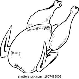 dibujo a mano en líneas negras de canal de pollo para cocinar