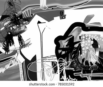 Hand Drawing Black And White Digital Contemporary Art To Interior Design, Abstract Modern Background, Vector Illustration