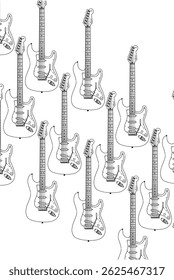 Hand drawing black and white Electric guitar pattern on white background 
