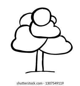 Hand drawing black and white tree. Cartoon style.