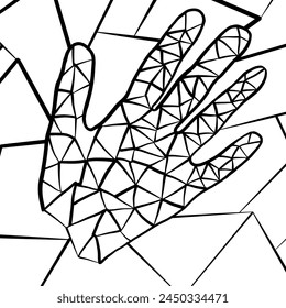 A hand drawing in black and white with triangles creates a symmetrical pattern. The triangles are parallel and form a unique gesture on the organisms skin