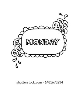 Hand drawing black and white weekly planner Monday template. Cute doodle stationery organizer and schedule for daily plans, diary, schedules. Bullet journal style. Vector illustration.