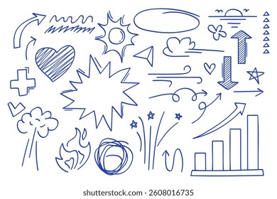 Hand drawing blue doodle style collection .Vector illustration