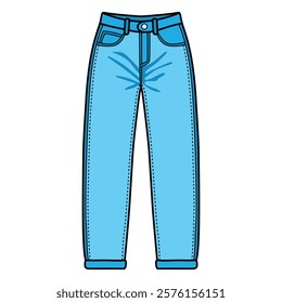 Hand Drawing of Blue Jeans with Casual and Trendy Style