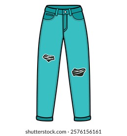 Hand Drawing of Blue Jeans with Casual and Trendy Style