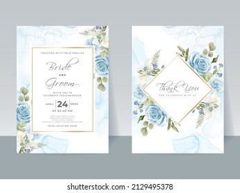 Händezeichnung blauer Rosen Hochzeitskarte