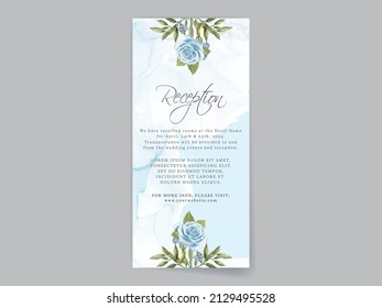 Hand drawing blue roses wedding invitation card
