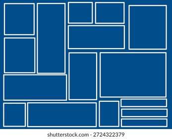 Hand drawing of blue stacked boxes. Irregular boxes stacked on top of each other.
