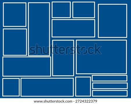 Hand drawing of blue stacked boxes. Irregular boxes stacked on top of each other.