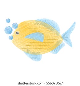 hand drawing blue and yellow fish variety ocean bubbles vector illustration eps 10