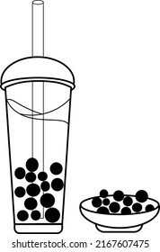 Hand Drawing of Boba Drinks, Black and White Theme