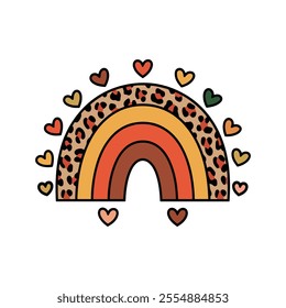 Hand Drawing Boho Rainbow with Heart Accents Modern Decorative vector illustrations on white background 