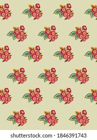 Hand drawing botanical motif garden repeat pattern 