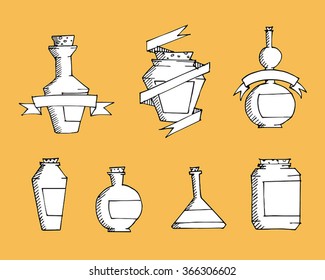 Hand drawing bottle set