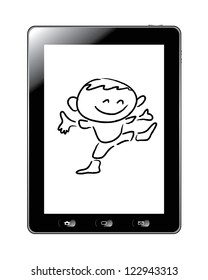 Hand drawing boy cartoon on tablet vector