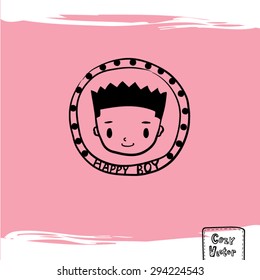 Hand drawing boy face with frame logo vector.