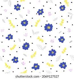 Hand drawing branch leaves and flower pattern vector design on white background. garden flower and plant pattern for print ,paper,fashion,fabric and wallpaper design.