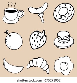 Hand Drawing Breakfast Doodle icon illustrator vector design.