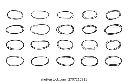 hand drawing Brush different circles isolated on the white background, Hand-Drawn Brush Circle Doodle. Hand-Drawn black Doodle Circle. vector illustrator.