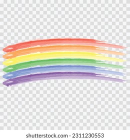 Bandera del pincel de dibujo manual o colores del arcoiris ,Mes de orgullo en junio ,aislado en fondo transparente , ilustración Vector EPS 10