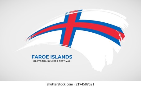 Hand drawing brush stroke flag of Faroe Islands with painting effect vector illustration