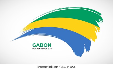 Hand drawing brush stroke flag of Gabon with painting effect vector illustration