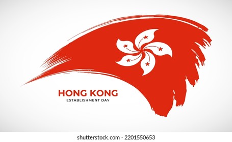 Hand drawing brush stroke flag of Hong Kong with painting effect vector illustration