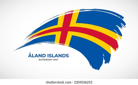 Hand drawing brush stroke flag of Aland Islands with painting effect vector illustration