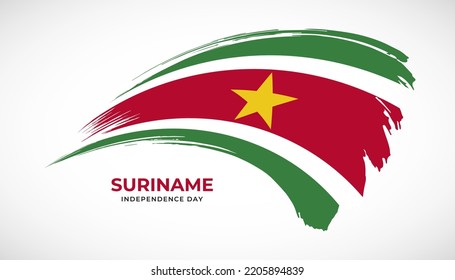 Hand drawing brush stroke flag of Suriname with painting effect vector illustration