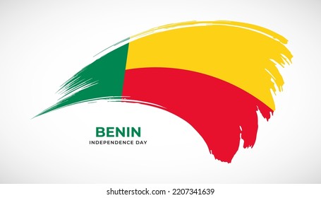 Bandera del trazo de pincel de dibujo manual de Benín con efecto de pintura ilustración vectorial