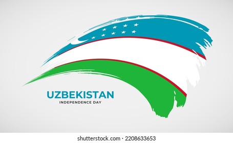 Hand drawing brush stroke flag of Uzbekistan with painting effect vector illustration