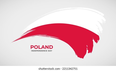 Bandera del trazo de pincel de dibujo manual de Polonia con efecto de pintura ilustración vectorial