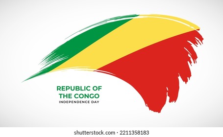 Hand drawing brush stroke flag of Republic of the Congo with painting effect vector illustration