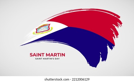 Hand drawing brush stroke flag of Saint Martin with painting effect vector illustration