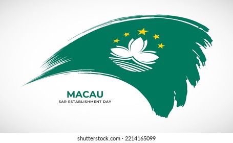 Bandera de trazo de pincel de dibujo manual de Macao con efecto de pintura ilustración vectorial