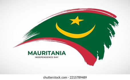 Bandera de trazo de pincel de dibujo manual de Mauritania con efecto de pintura ilustración vectorial