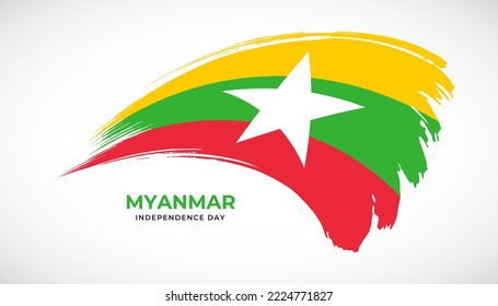 Hand drawing brush stroke flag of Myanmar with painting effect vector illustration
