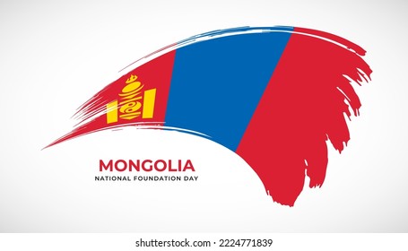 Hand drawing brush stroke flag of Mongolia with painting effect vector illustration