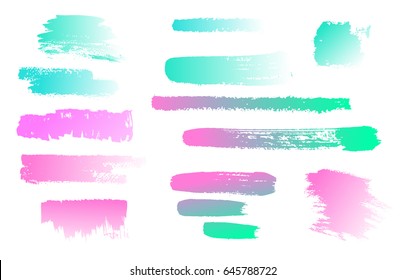 Hand drawing  brush stroke.  Set of black paint, ink brushes, lines. Isolated watercolor stain, makeup items. 