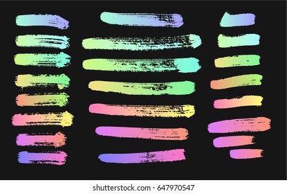 Hand drawing brush stroke. Set of black paint, ink brushes, lines. Isolated watercolor stain, makeup items.